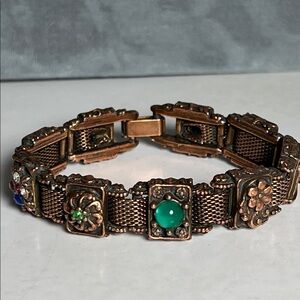 Vintage slide bracelet with floral charms & stone accents